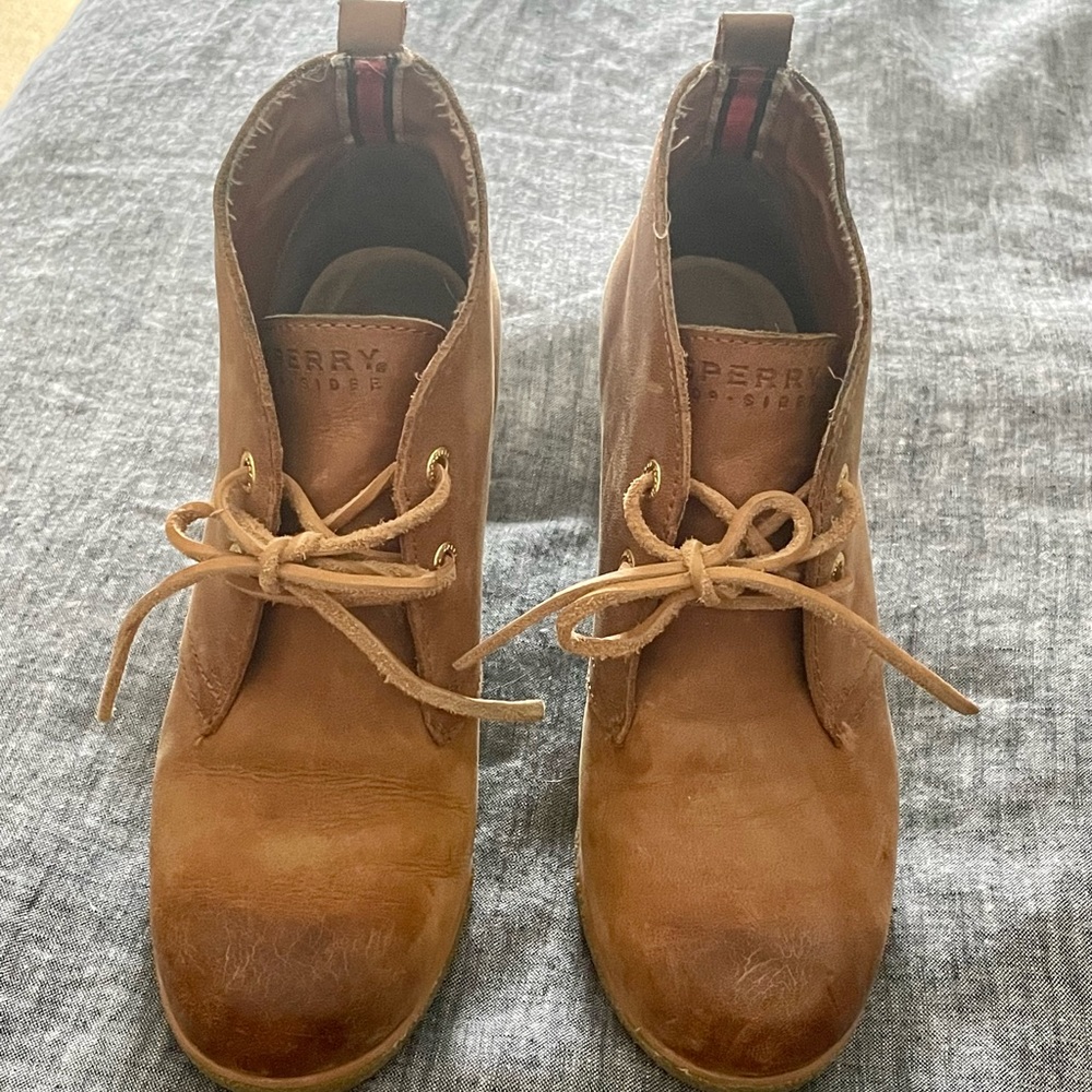 SOLD SPERRY Cognac Leather Wedge Shoe/Bootie 7.5
